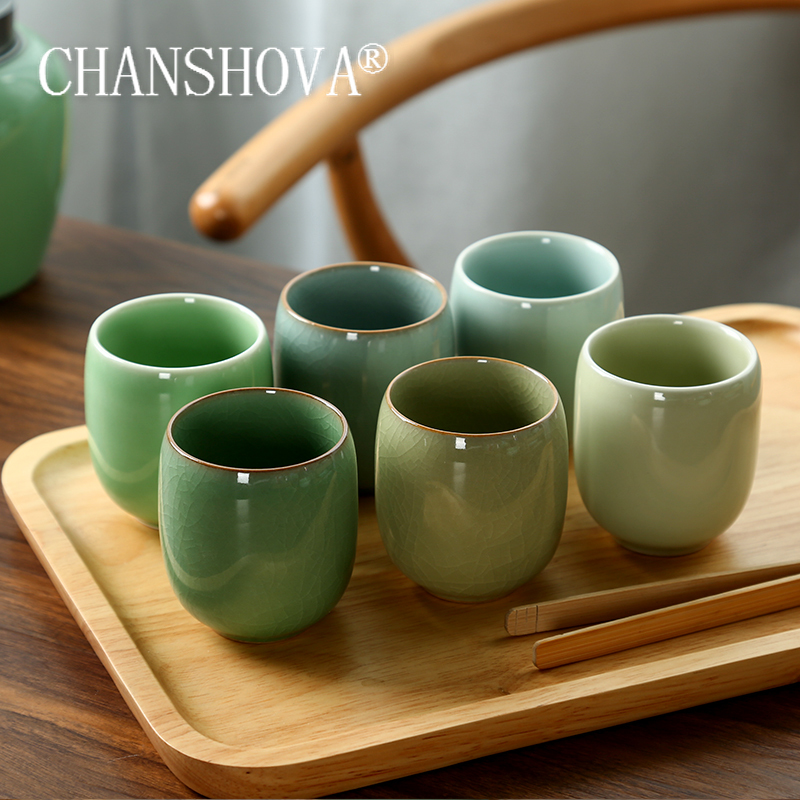 Coffee Tea For Me - Chanshova-磁器ティーカップセット、伝統的な中国風、青磁クラックルセラミックティーカップ、小さなコーヒーカップ、150ml、h284
