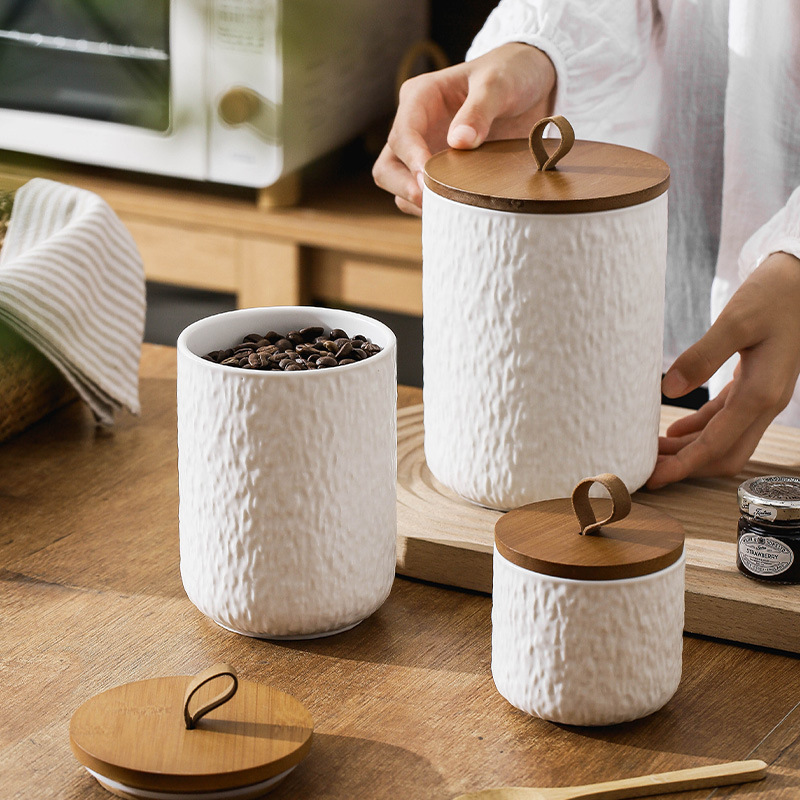 Coffee Tea Sugar - ロックパターンセラミックティーストレージキャニスター気密キッチンコンテナコーヒー砂糖粒用