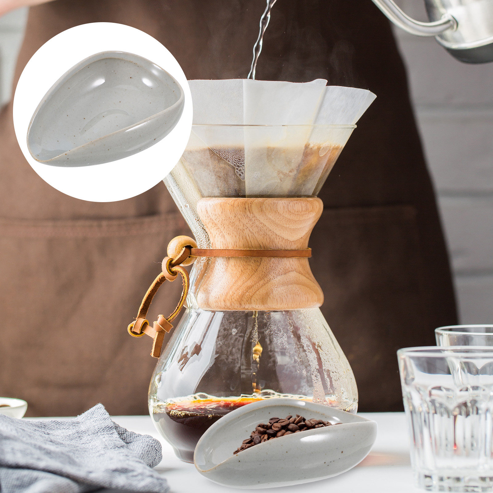Coffee Tea And Leaf - セラミック製コーヒー豆トレイ、計量カップ、豆・茶葉用計量皿、コンパクト設計、滑り止めエッジ、光沢仕上げ、家庭用
