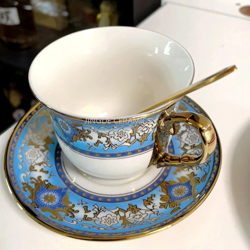 Coffee Tea English - セラミックコーヒーカップ、家庭用英語風ティーカップ、朝食用ミルクカップ、キッチンコーヒー用具、取っ手付きセラミックフラワーティーカップ