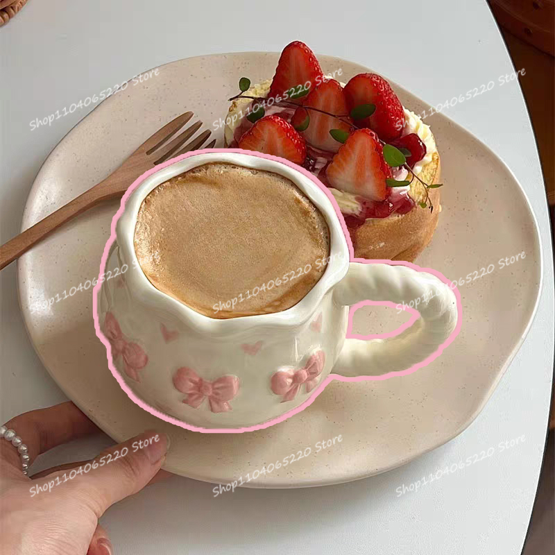 韓国風ガール繊細なリボン桜レリーフマグミルクコーヒーアフタヌ - Coffee Tea Festival のレビューと価格