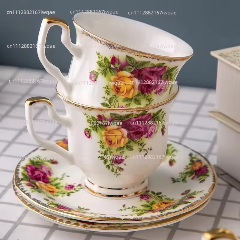 ヨーロッパの骨磁器コーヒーセット、ゴールドアフタヌーンティー - Coffee Tea English のレビューと価格