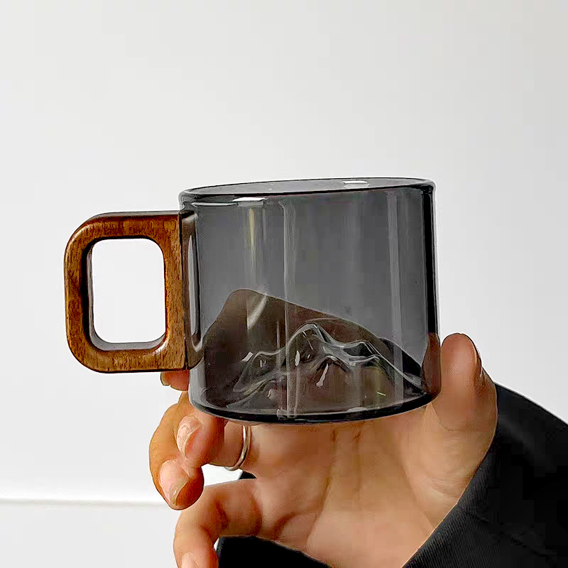 小さな容量のクルミの木製ハンドルガラスコーヒーマグ、北欧のコ - Coffee Tea For Me のレビューと価格