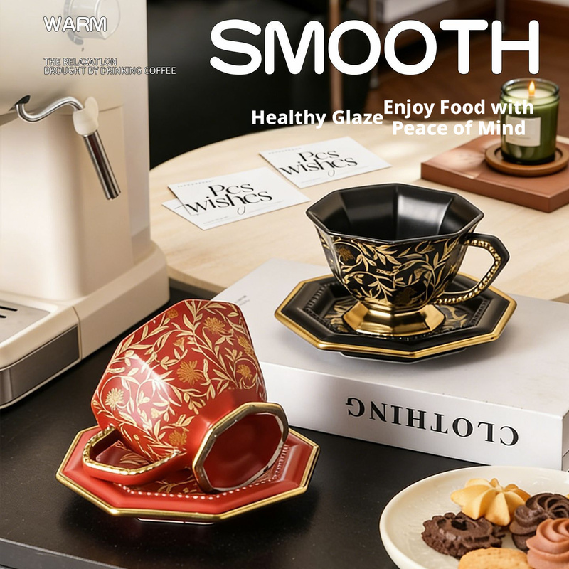 オクタゴン型ヴィンテージセラミックコーヒーカップ＆ソーサーセ - Coffee Tea Festival のレビューと価格