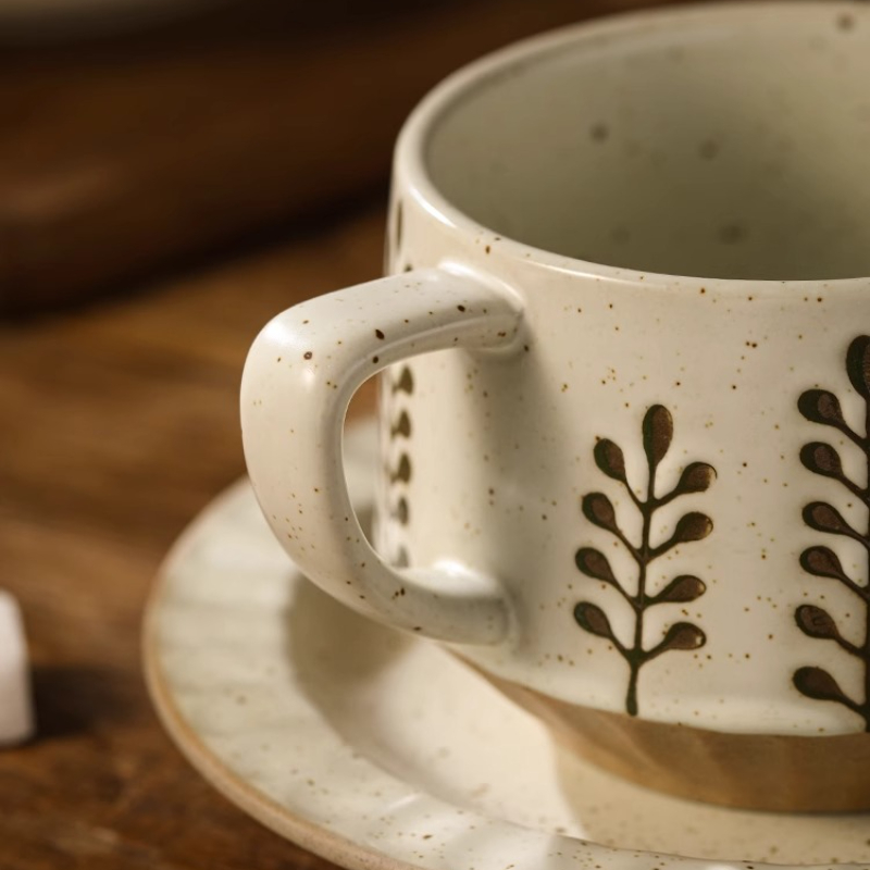 レトロセラミックカップ粗い陶器小容量コーヒーカップとソーサー - Coffee Tea For Me のレビューと価格