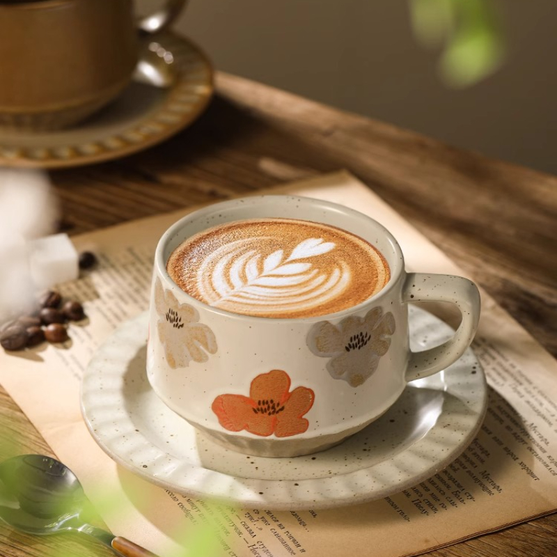 レトロセラミックカップ粗い陶器小容量コーヒーカップとソーサー - Coffee Tea For Me のレビューと価格