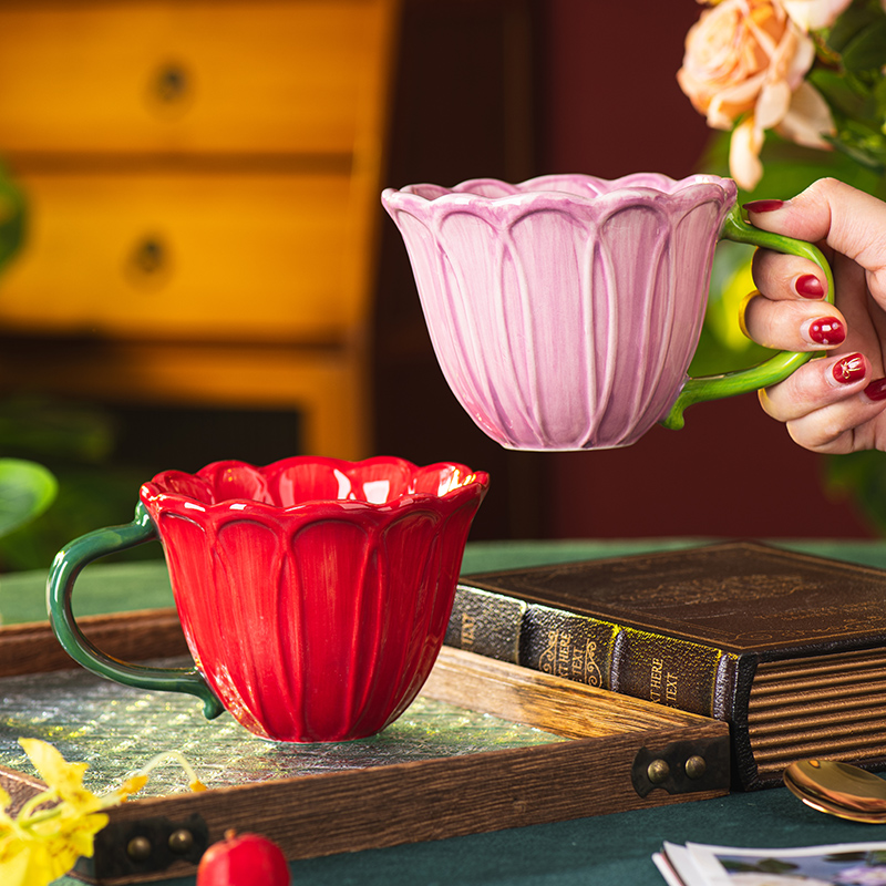 クリエイティブセラミックコーヒーカップ繊細な花マグ英語午後の - Coffee Tea English のレビューと価格