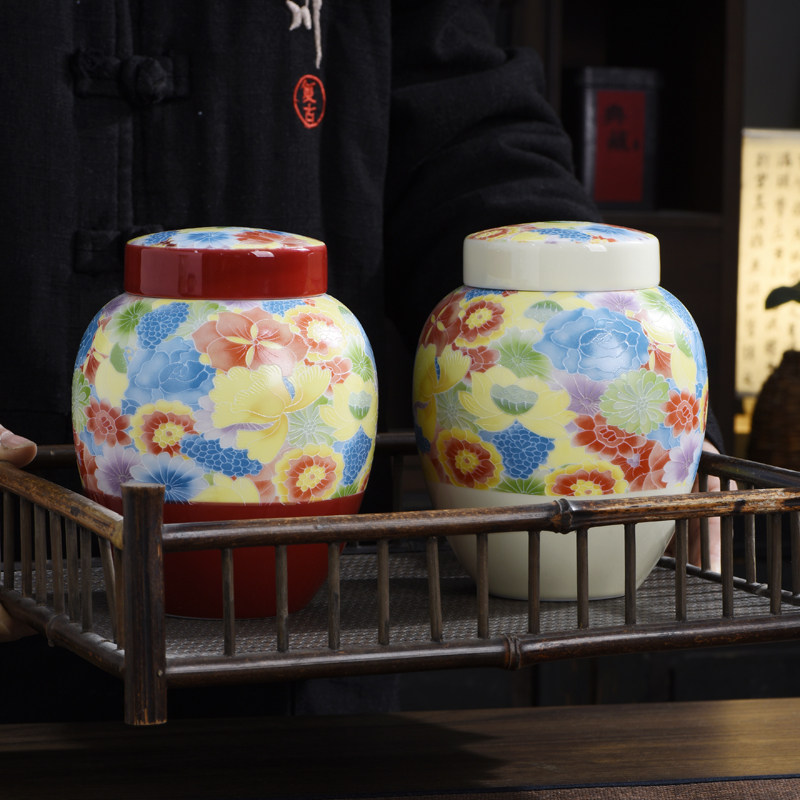 中国製陶磁器茶筒、カラフルな花柄の密閉容器、家庭用円筒形、ナ - Coffee Or Tea Please のレビューと価格
