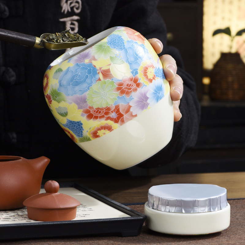 中国製陶磁器茶筒、カラフルな花柄の密閉容器、家庭用円筒形、ナ - Coffee Or Tea Please のレビューと価格