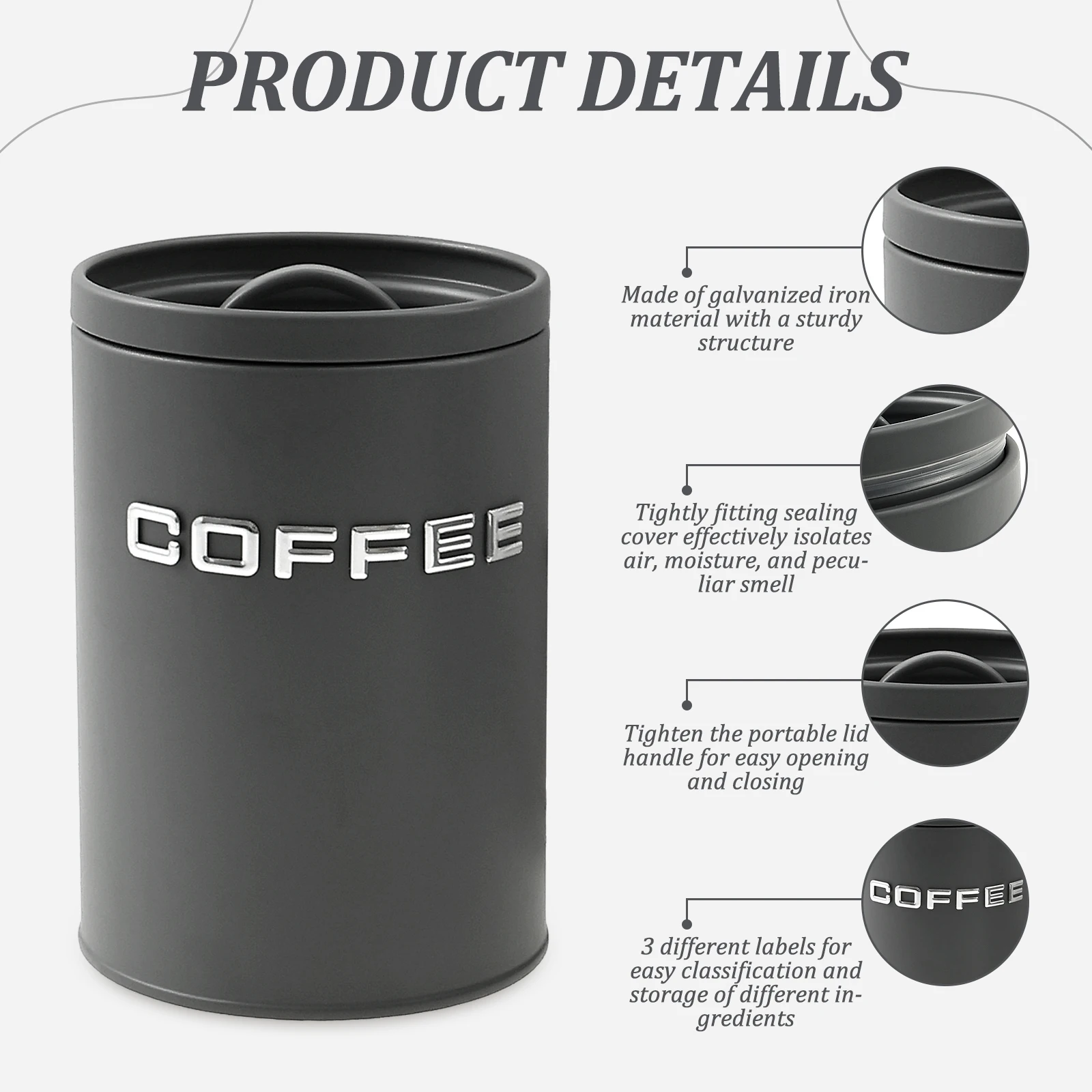3個セット 茶葉・コーヒー・砂糖用キャニスター 金属製丸型キ - Coffee Tea Sugar のレビューと価格